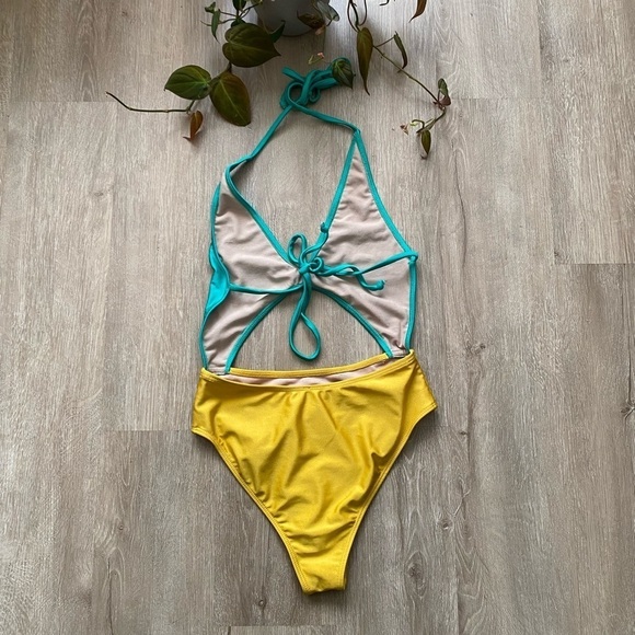 Forplay Turquoise & Gold Cut Out Monokini One Piece Size S - Picture 3 of 3
